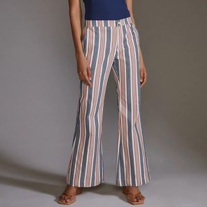 Low-Rise Striped Flare Pants Red Motif By Anthropologie Pants